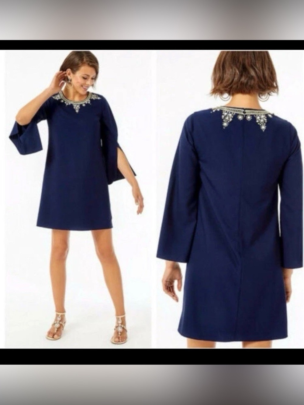 New w/o tag Lilly Pulitzer Anastasia Beaded Stretch Shift Dress Navy, Size 16